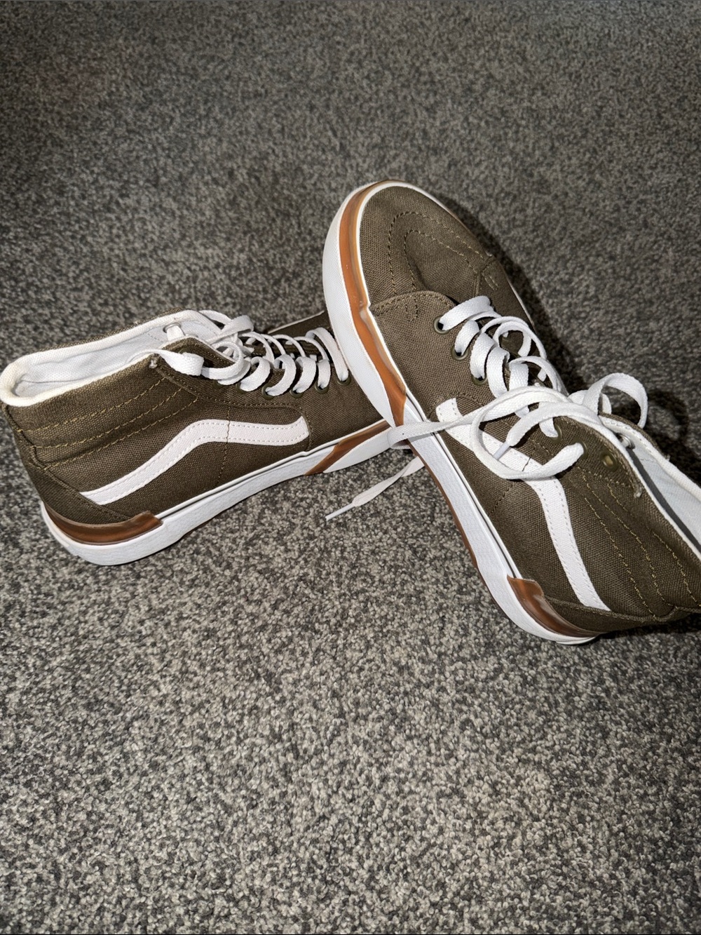 Vans Women’s Olive Green High-Top Sneakers with White Stripe